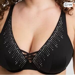 Torrid Black Bra with Rhinestone Accents 44D Push Up Plunge